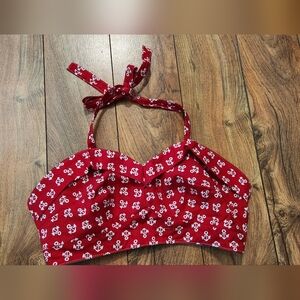 Red Halter Bikini Top with White Anchor Print. Size M